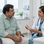 Person receiving compassionate support for diabetes-related stress and mental health