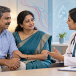 South Indian couple discussing diabetes and sexual health confidentially with a clinician