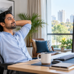 Office worker practising healthy screen habits to reduce digital eye strain